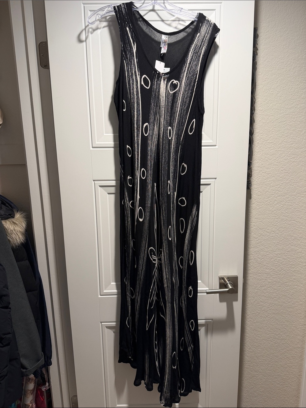 India Boutique Black Maxi Dress with White Abstract Accents